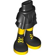 Lego Minidoll Hips and Layered Skirt with Black Boots, Yellow Legs, Laces print / Black
