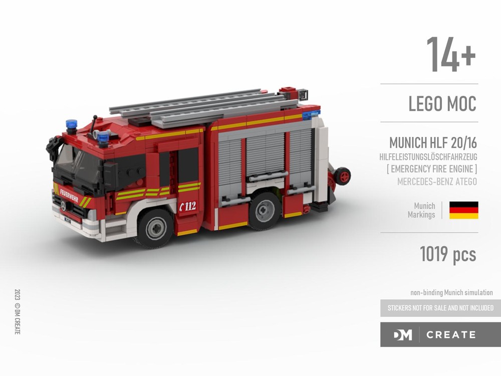 Lego Munich Fire Truck - Mercedes-Atego - Hilfeleistungslöschfahrzeug HLF 20/16