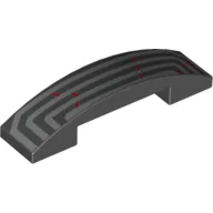 Brick Curved 4 x 1 Double, No Studs with 3 Silver Lines, Red Cracks / Black