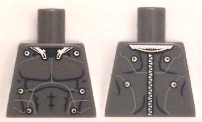 Lego Torso Muscles Outline with Electrodes and Wires, Silver Collar and Zipper on Back Pattern