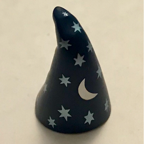 Lego Hat Cone Drooping with Wizard Silver Moon and Stars Print
