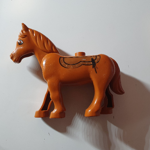 Lego Duplo Animal Horse with One Stud and Moveable Head, Eyes and Saddle Print / Dark Orange