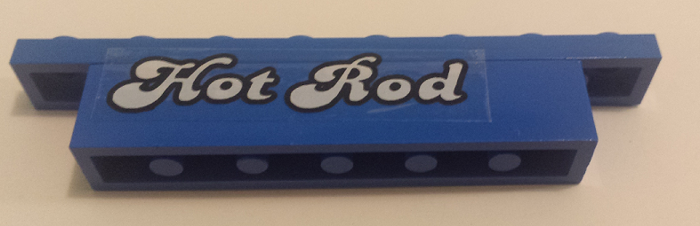 Lego Stickered Assembly 8 x 1 x 1 1/3 with White 'Hot Rod' Pattern Model Left Side (Sticker) - Set 5541