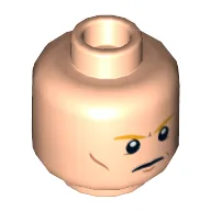 Minifig Head Thor, Orange Eyebrows, Cheek Lines, Closed Mouth / Open Mouth with Teeth Print / Light Nougat