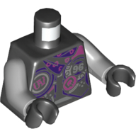 Lego Torso Jacket with Dark Purple, Silver and Dark Pink Decorations, Dark Purple Scarf / Garmadon Head on Back Print (Ultra Violet), Light Bluish Gray Arms, Black Hands / Black