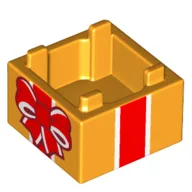 Container Box 2 x 2 x 1 with Red and White Ribbon and Bow (Present) Print / Bright Light Orange