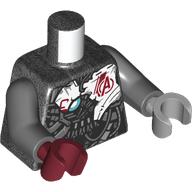 Lego Torso, Odd Hands, Armor, Damaged, White Panels, Dark Red Avengers Logo print, Dark Bluish Gray Arms, Left Light Bluish Grey Hand, Right Dark Red Hand / Pearl Titanium