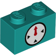 Lego Brick 1 x 2 with Clock Timer on Two Sides Print / Dark Turquoise