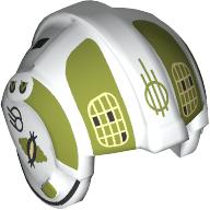 Lego Helmet Rebel Pilot, Center Ridge with Olive Green Stripes and Yellow Grid on Olive Green Print / White