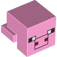 Minifig Head Special, Cube with Rear Ledge, Pixelated Black, White and Dark Red Face, Black Snout Outline Print (Pig) / Bright Pink