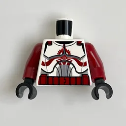 Torso Armor Clone Trooper with Dark Red Markings and Belt, Solid Light Bluish Grey Circle Print, Dark Red Arms, Black Hands / White