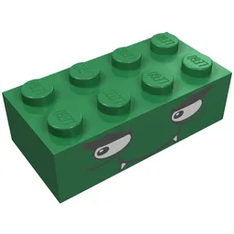 Brick 2 x 4 with Smiling Face with Fangs Print / Green