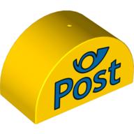Lego Duplo Brick 2 x 4 x 2 Curved Top with 'POST' and Blue Horn Print / Yellow