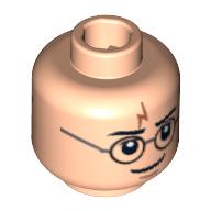 Lego Minifig Head Harry Potter, Glasses, Lightning Bolt, Frowning / Smiling Print / Light Nougat