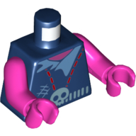 Lego Torso Shirt with Collar and Skull Belt Buckle Print, Dark Pink Arms and Hands / Dark Blue