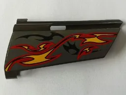 Technic, Panel Fairing #20 Large Long, Small Hole, Side A with Orange and Red Flames on Dark Gray Background Pattern (Sticker) - Set 8649