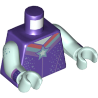 Lego Torso Vest, Lavender, Coral and Azure Collar with Star, Glitter Print, Light Aqua Arms and Hands / Dark Purple