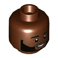 Minifig Head Karamo, Thick Eyebrows, Beard, Smile Showing Teeth Print / Reddish Brown