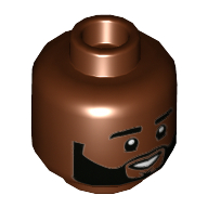 Lego Minifig Head Karamo, Thick Eyebrows, Beard, Smile Showing Teeth Print / Reddish Brown