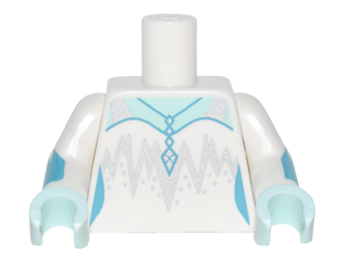 Lego Torso Dress with Silver Jagged Lines, Dots, Straps, and Pendant Pattern / White Arms with Dark Azure Jagged Cuffs Pattern / Light Aqua Hands