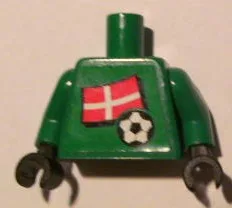 Torso Soccer Danish Goalie, Danish Flag Sticker Front, White Number Sticker Back Pattern (specify number in listing) / Green Arms / Black Hands