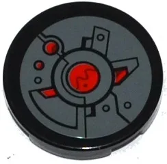 Tile, Round 2 x 2 with Bottom Stud Holder with Oscilloscope, Armor Plates and Black and Red Circles Pattern (Sticker) - Set 76027
