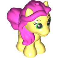 Lego Animal, Horse / Pony with Dark Pink Mane and Tail and Green Eyes Print (Petite) / Bright Light Yellow