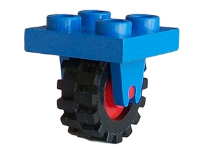 Lego Plate, Modified 2 x 2 with Wheel Holder Bottom with Red Wheel with Black Tire Offset Tread Small (8 / 3464c02)