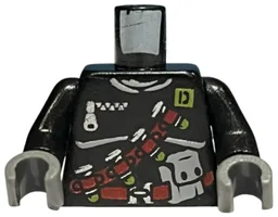 Torso Dino Vest with Dark Red Harness, 4 Bullets Pattern / Black Arms / Dark Bluish Gray Hands