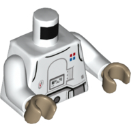 Lego Torso Armour, Red Lights, Utility Belt, Red and Blue Rank Insignia Badge Print (Stormtrooper), White Arms, Dark Tan Hands / White