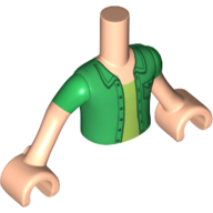 Lego Minidoll Torso Boy with Light Nougat Arms and Hands with Green Shirt with Pocket, over Lime Undershirt, and Green Short Sleeves Print / Light Nougat