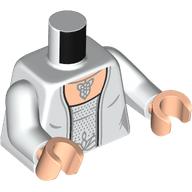 Lego Torso, Jacket, White Shirt, Silver Trim, Necklace print, White Arms, Light Nougat Hands / White