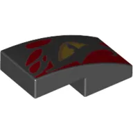 Brick Curved 2 x 1 No Studs with Yellow Right Eye, Red Stripes Print / Black