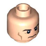 Minifig Head Superman, Eyebrows, Cheek Lines, Frown / Determined Print / Light Nougat