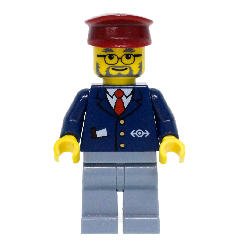 Lego Conductor - Dark Blue Jacket, Sand Blue Legs, Dark Red Hat