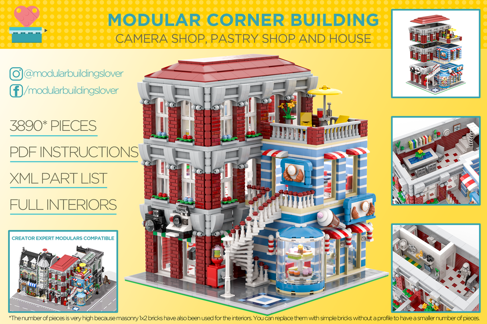 Lego MODULAR CORNER BUILDING LEGO - Camera Shop, Pastry Shop and House