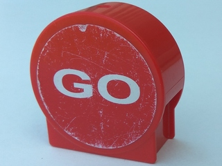 Lego Duplo, Brick 1 x 2 x 2 Round Top with 'BRAKE' and 'GO' Pattern on Opposite Sides (Stickers) - Set 4694