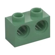 Technic Brick 1 x 2 [2 Pin Holes] / Sand Green