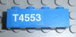 Brick 1 x 4 with White 'T4553' Left Pattern (Sticker) - Set 4553