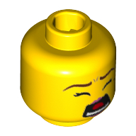 Lego Minifig Head Elephant Girl, Eyes Closed, Screaming, Scared, Lavender Lipstick / Yellow