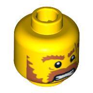 Lego Minifig Head Viking, Brown Beard, Brown Eyebrows, Scar Across Left Eyebrow, Open Angry Mouth, White Pupils Print [Blocked Open Stud] / Yellow