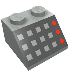 Brick Sloped 45° 2 x 2 with 12 Buttons, 3 Red Lamps, Black Panel Print / Light Gray