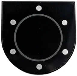 Tile, Round 2 x 2 Half Circle Extended with Dark Bluish Gray Ring and 6 Silver Dots Pattern