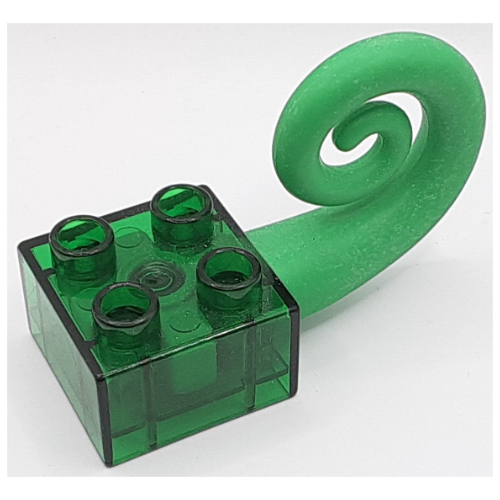 Lego Duplo Brick 2 x 2 with Green Curled Rubber Tail / Trans-Green