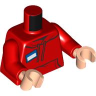 Lego Torso, Hoody, Laces, Blue ID Tag print, Red Arms, Light Nougat Hands / Red