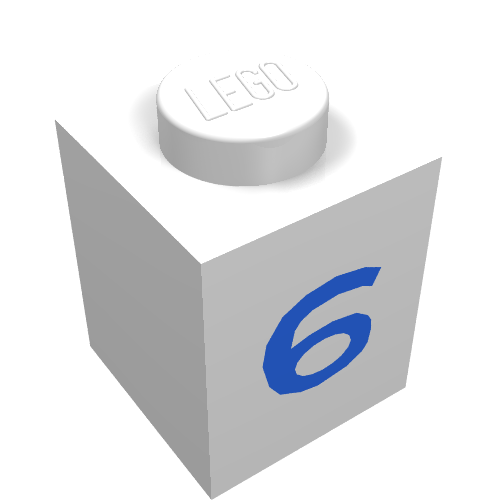 Lego Brick 1 x 1 with Blue '6' Print / White