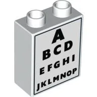 Duplo Brick 1 x 2 x 2 with Eye Chart Print / White