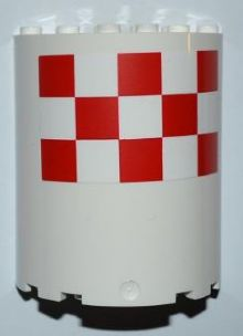 Lego Cylinder Half 3 x 6 x 6 with 1 x 2 Cutout with Red and White Large Checkered Pattern, 5 Squares Per Row (Sticker) - Set 3182