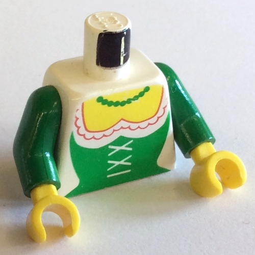 Lego Torso Forestman Green Corset and Necklace Bright Print (Maiden), Green Arms, Yellow Hands / White