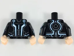 Torso White/Blue Angular Lines and Dark Bluish Gray Markings Pattern / Black Arms with Blue Lines Pattern / Light Nougat Hands